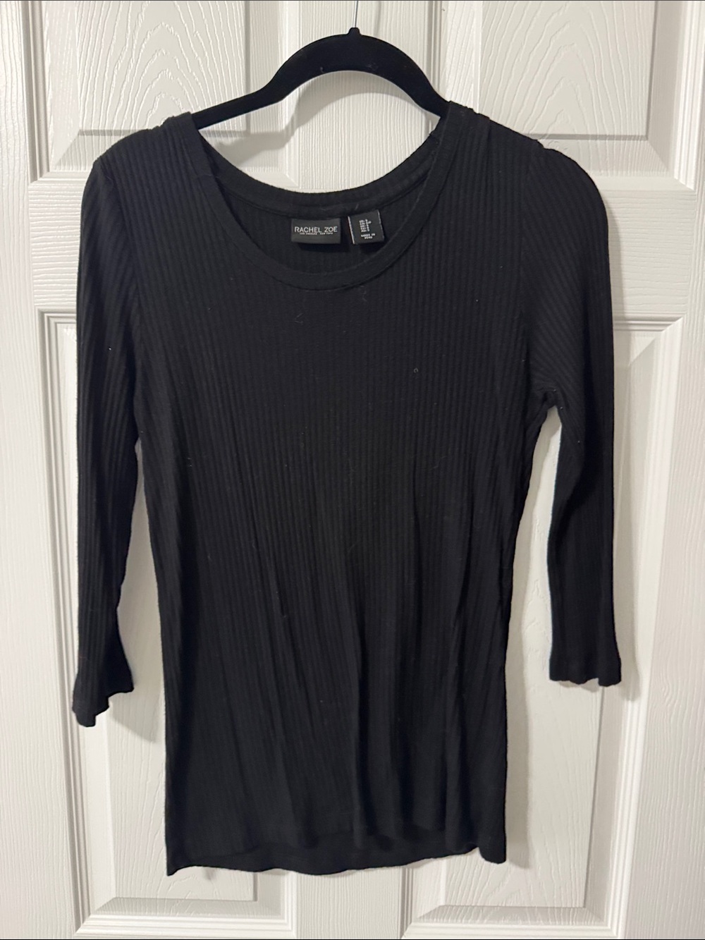 Rachel Zoe Black Ribbed Long Sleeve Tee